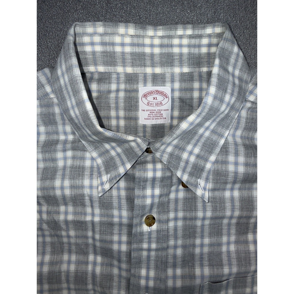 Brooks Brothers Baird McNutt Irish Linen Shirt Mens Large XL Regent Blue Gingham